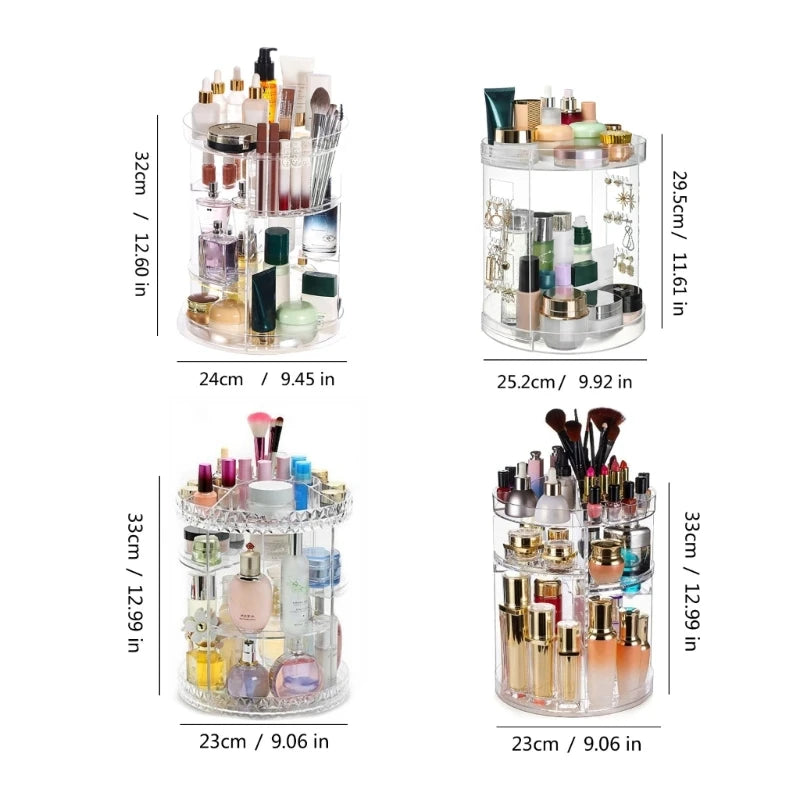 Desktop Makeup 360 Rotation Acrylic Storage Rack for Beauty Product Large Capacity Cosmetics Display Stand