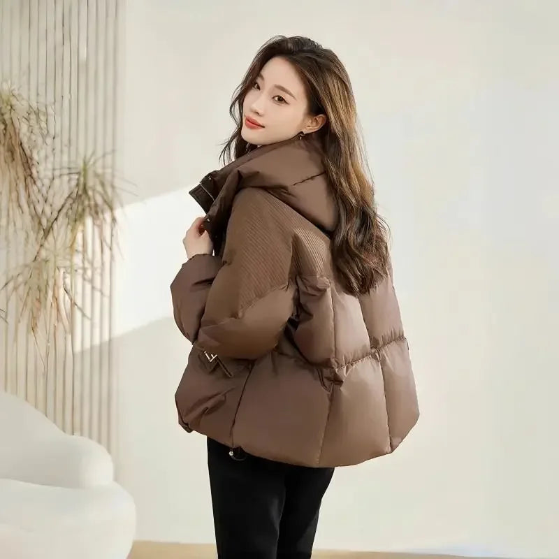 Cotton Large Padded Jacket Short Lady Parka Demi-season Korean Style Clothing Women's Quilted Coat Luxury Hot Modern Lined Great