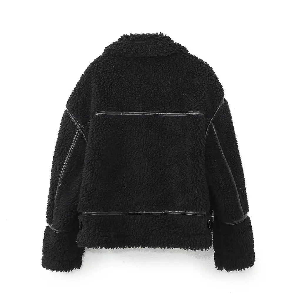 Fashion Patchwork Furry Jacket For Women Winter New Gentle Panelled Thick Warm Lambswool Fleece Coats lady Zipper Pocket Outwear