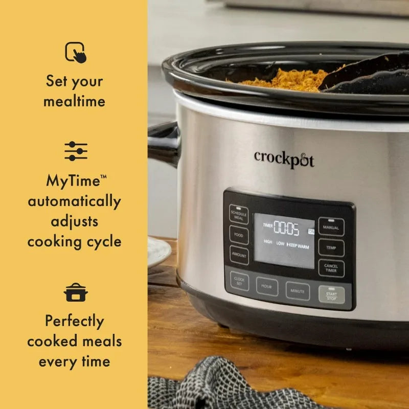 7-Quart Slow Cooker, Portable Programmable with Timer, Locking Lid, Stainless Steel; an Essential Kitchen Appliance