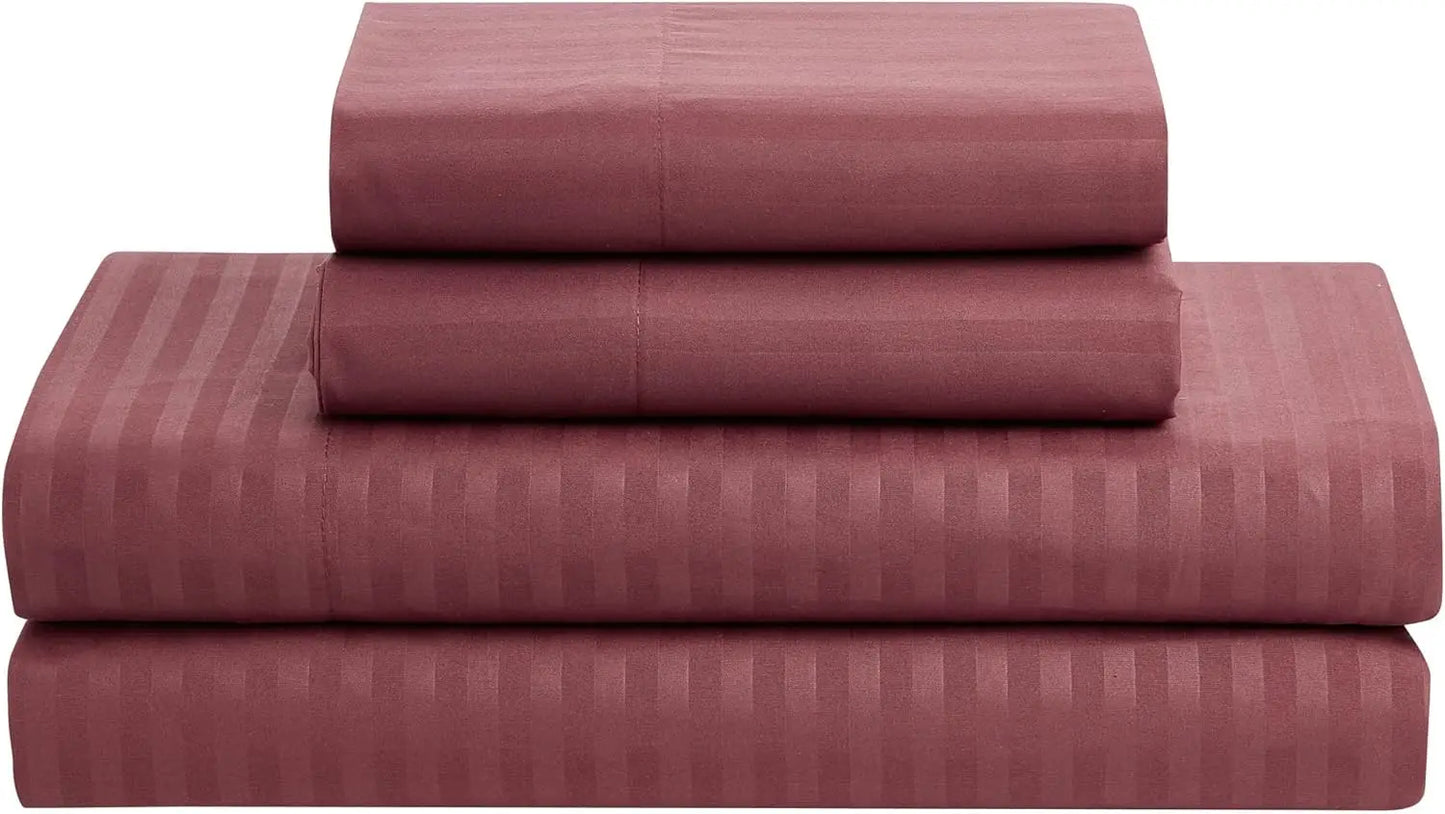 8 Piece Bed in a Bag with Bed Skirt, Fitted Sheet, Flat Sheet, 2 Pillowcases, 2 Pillow Shams, King, Dobby Burgundy