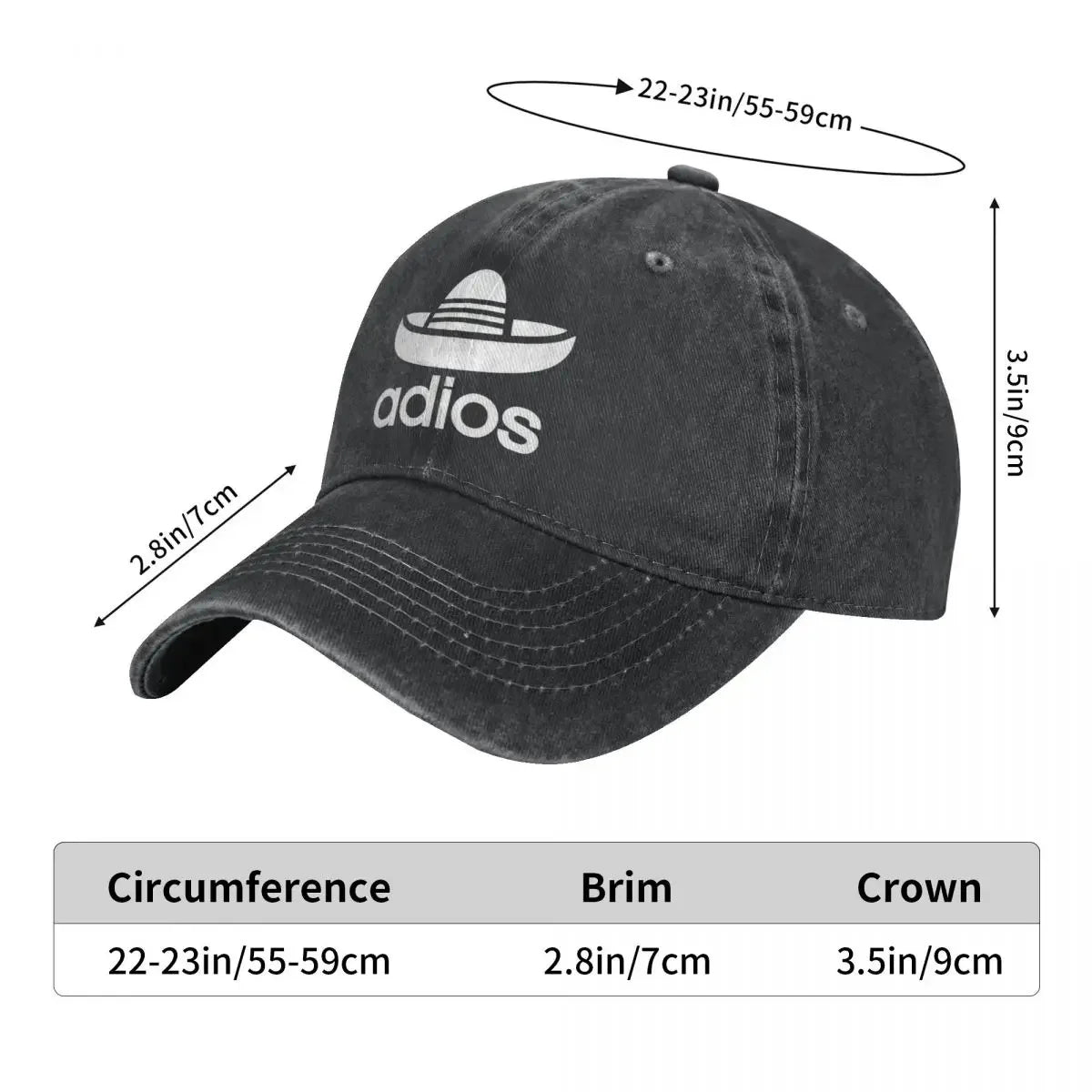 Adios Goodbye Baseball Cap Spanish Mexican Casual Unisex-Teens Washed Trucker Hat High Quality Custom Logo Baseball Caps