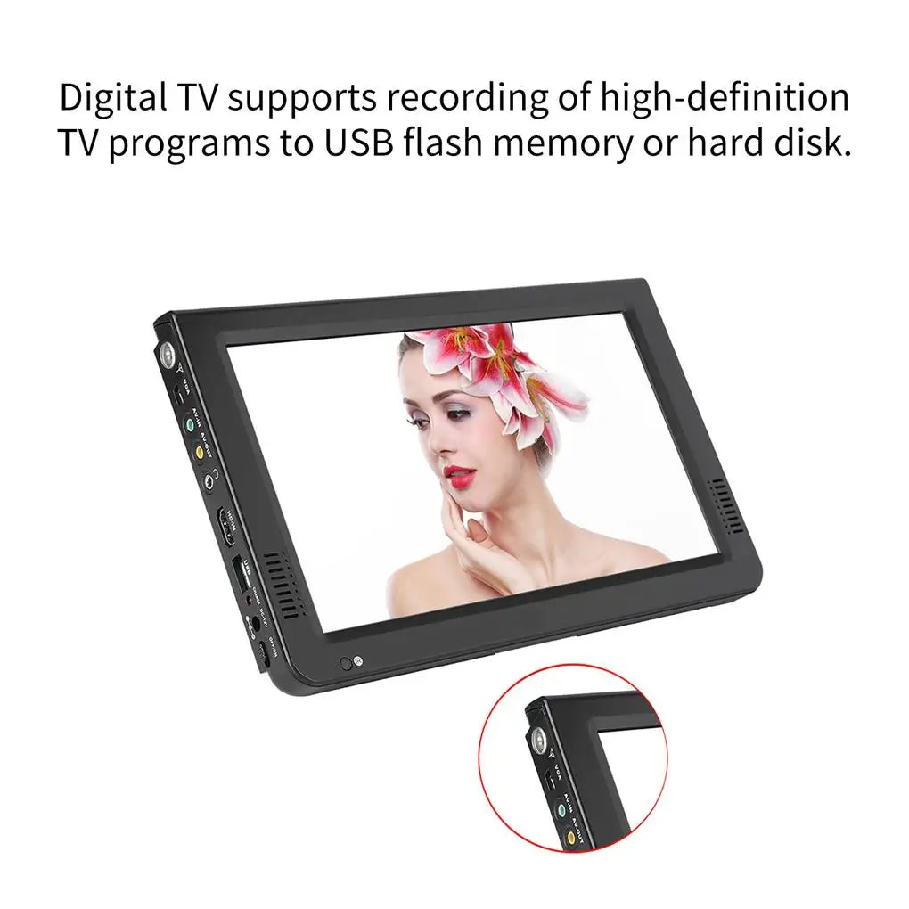 US Plug Portable Television 1080P VGA AV Video Player Travel Screen TV