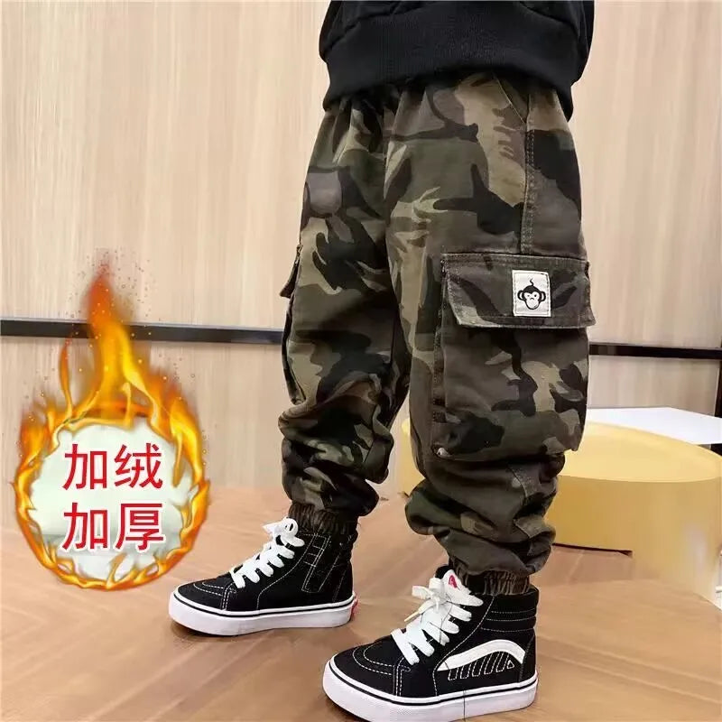 Children's Camouflage Cargo Pants Spring and Autumn 2023 New Boy Baby Loose Casual Sports Pants Winter thickened Kids Trousers