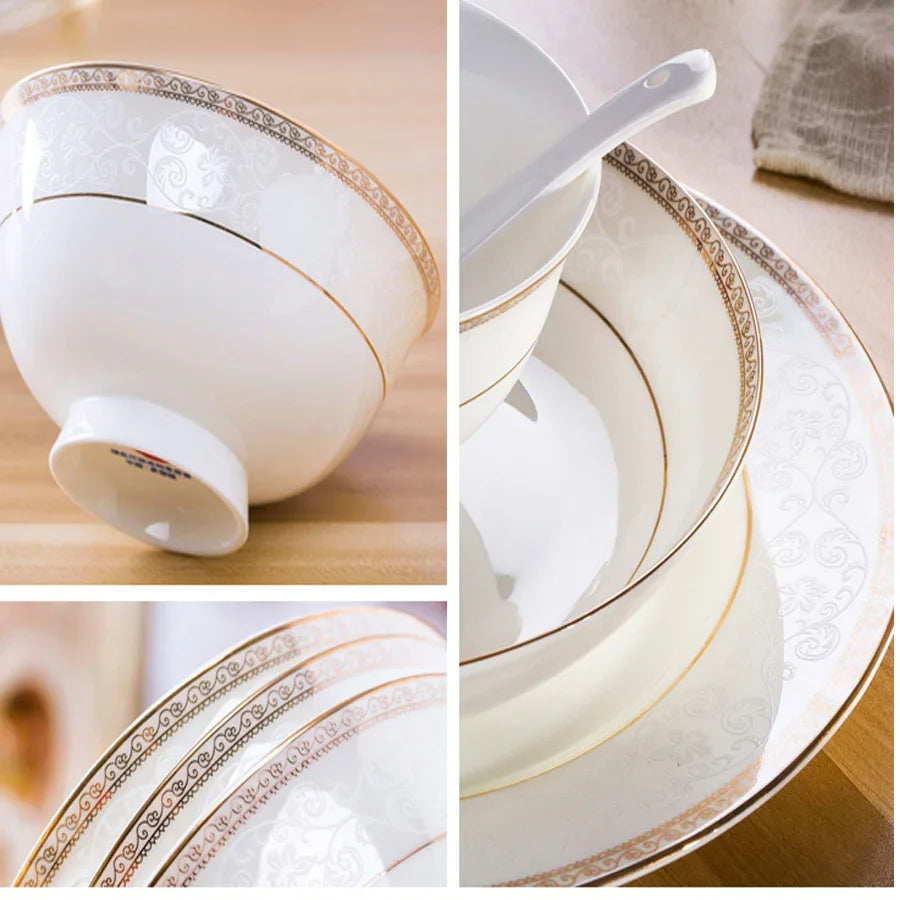 60 Heads Jingdezhen Bone China Dinner Tableware Rice  Soup  Salad Noodles  сервизы фарфор Plate Dish Bowl Dinnerware