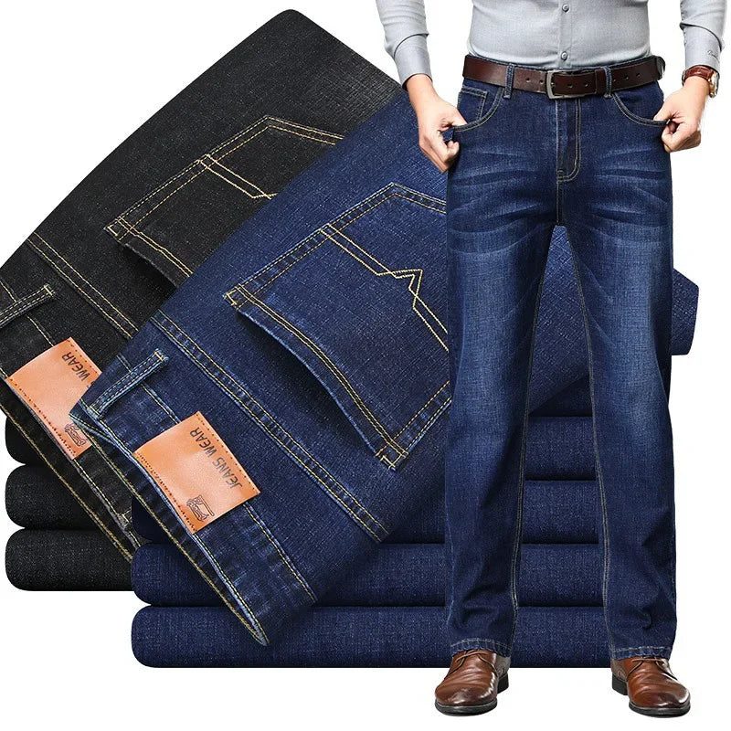 2024 NEW Classic Style Casual Stretch Slim Jean Pants Male Brand Denim Trousers Black Blue Men's Fashion Business Jeans