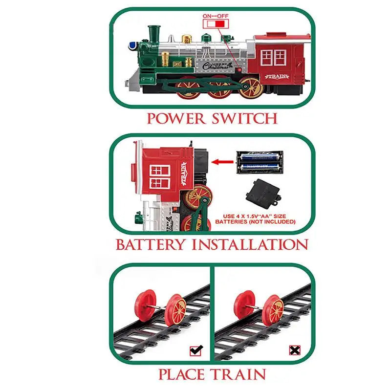 Electric Train Set For Christmas Tree Holiday Train Railway Kit Sound And Light Train Car Railway Toy Decor Easy To Assemble