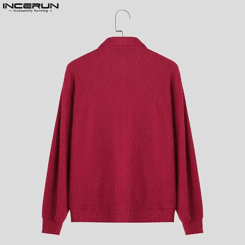 INCERUN Men's Cardigan Solid Knitted Lapel Long Sleeve Button Casual Male Sweaters Streetwear 2024 Fashion Men Clothing S-5XL