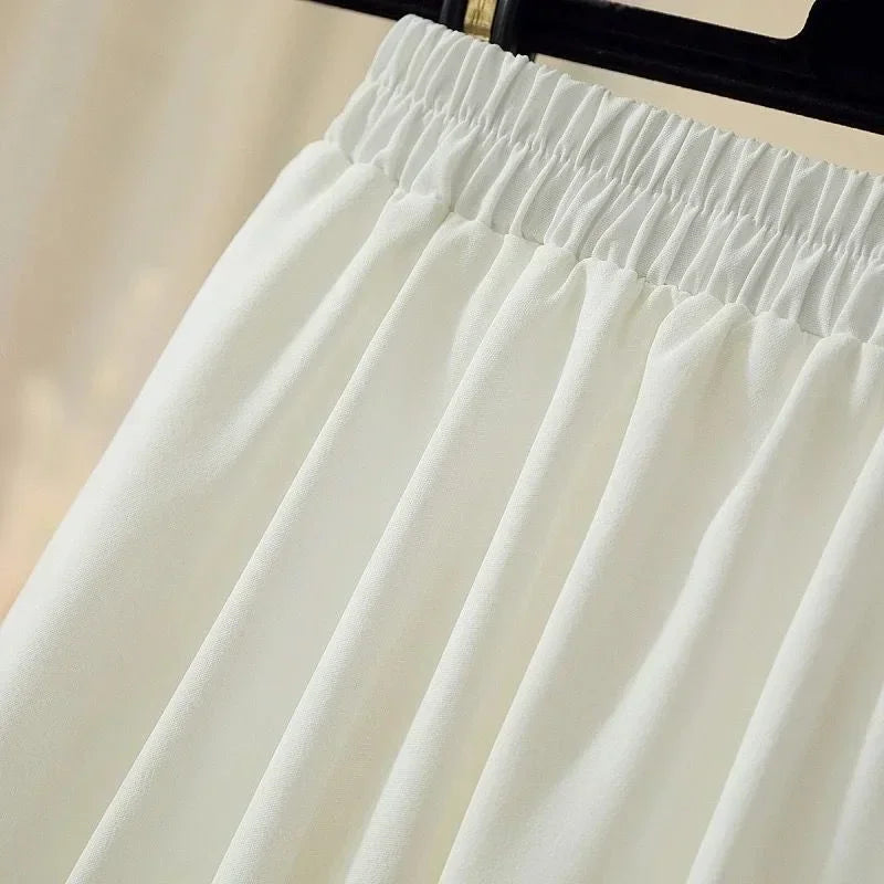 Fish Tail Pleated Skirt Women A-line Fluffy Skirts Slim Thin Elastic Waistline Commuting Simple Casual Korean Fashion Summer