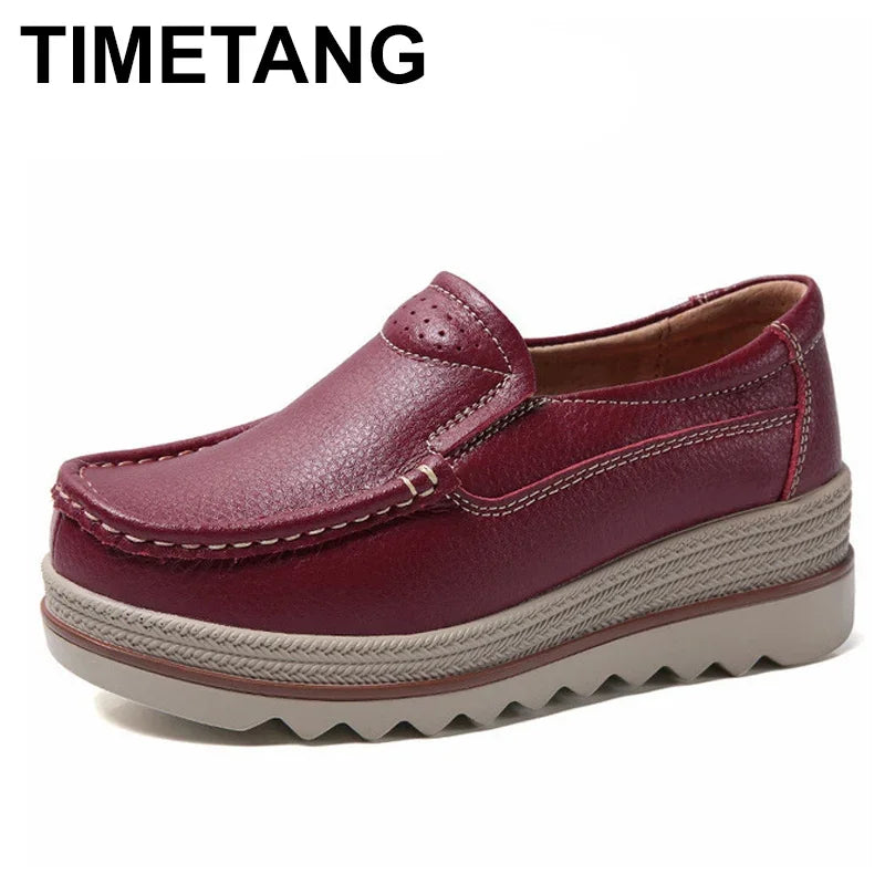 TIMETANG Autumn women flat shoes woman platform sneakers moccasins shoes woman creepers without lace genuine leather shoe ladies