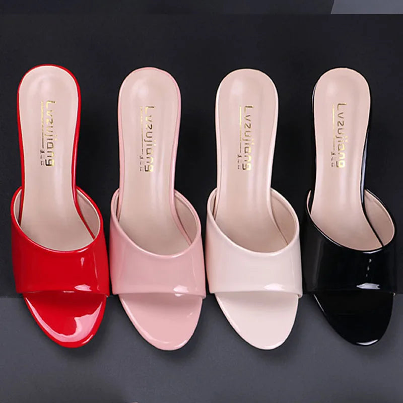 2022 Summer High Heels Size 43 Stiletto Mid-heel Slippers ladies Summer Fashion low-heeled Sandals Peep Toe Sexy Women Shoes