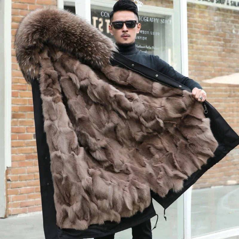 Fashion Winter Jacket Men Clothing Clothes Men’s Parkas Long 2021 New Hooded Fox Fur Liner Fur Coat Men Fur Jacket for Men Tide