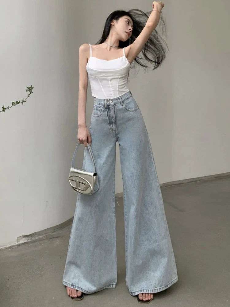 Jmprs Loose Women Jeans High Waist Korean Causal Ladies Wide Leg Denim Pants Fashion Simple Female Baggy Trousers