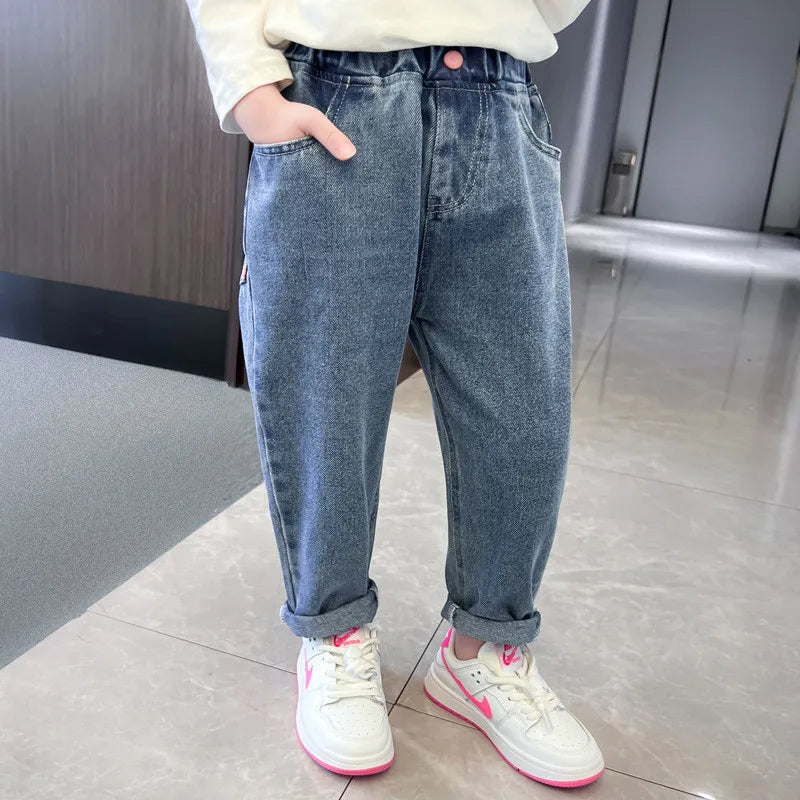 Baby Girls Denim Pants Toddler Kids Cartoon Butterfly Printing Jeans Children Fashion Leisure Trousers