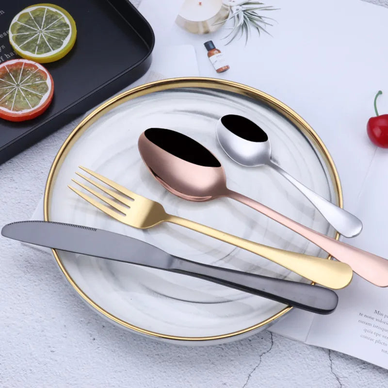 4pcs Rose Gold Tableware Set Stainless Steel Cutlery Set Knife Fork Spoon Cutleries Forks Knife Dinnerware European Flatware