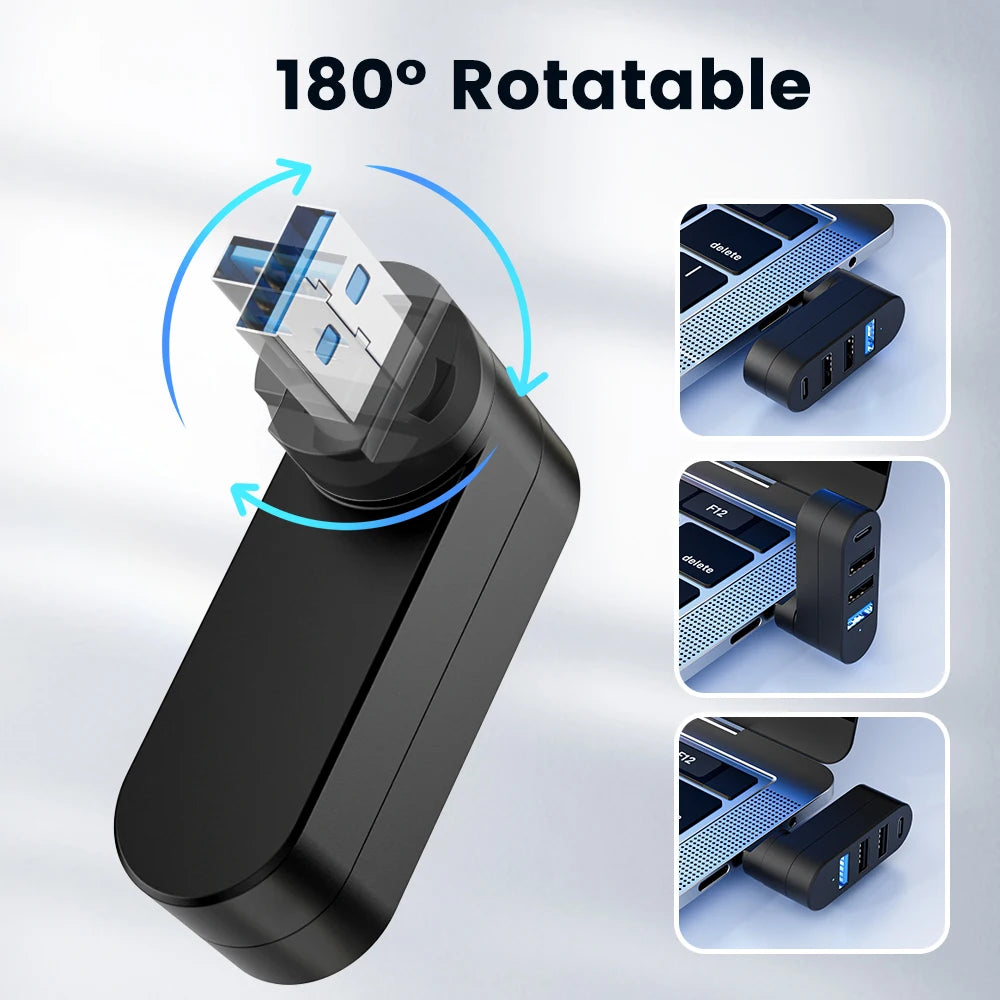 4 in 1 USB3.0 2.0 Hub Type C 180° Rotatable HUB USB High Speed Multi Splitter Expander Power Adapter For PC Computer Accessories