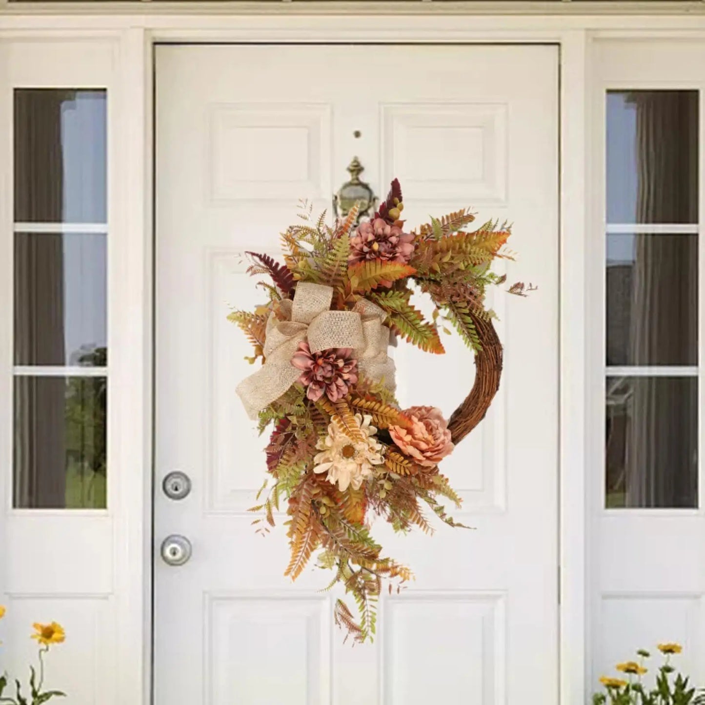 Fall Wreath with Lights Realistic Harvest Wreath Thanksgiving Wreath for Indoor Outdoor Festival Wall Farmhouse Home Decoration