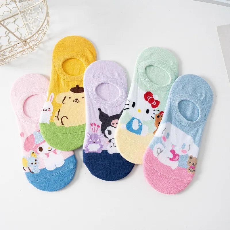 Kawaii Sanrio Socks Anime Hello Kitty Kuromi Spring Summer Sweet In The Tube Cartoon Socks Cute Girls Cotton Home Warm Sock