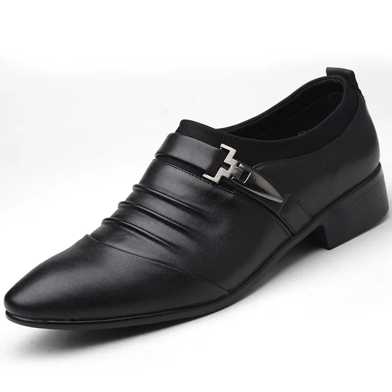 Classic Business Casual Men's Formal Wedding Shoes Men's Dress Shoes Black Leather Shoes, Men Plus Size Pointed Toe