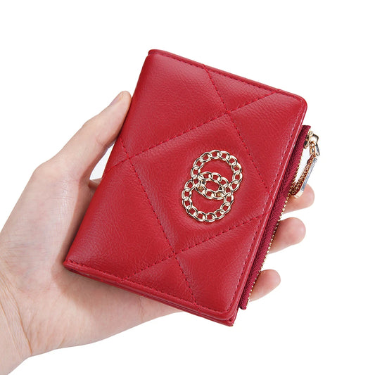 Bifold Short Women Wallet Red Leather Slim Purse Hasp Small Wallet Zipper Coin Purses Ladies Card Holder White Wallets for Women