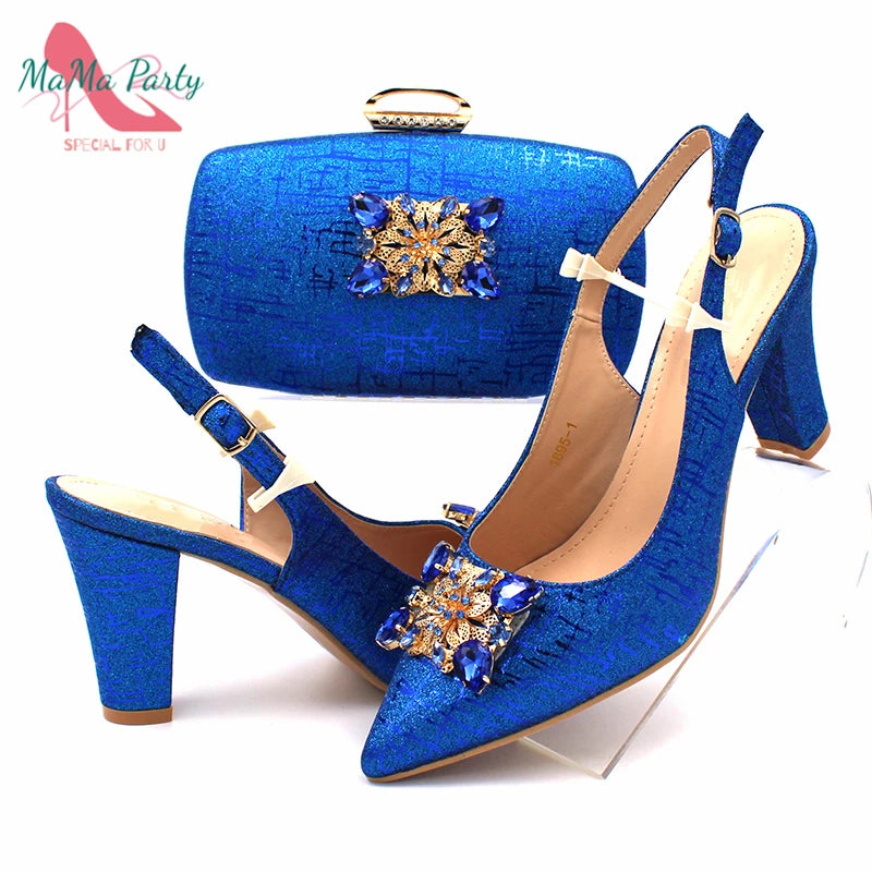 2024 Specials Design Nigerian Women Shoes Matching Bag Set in Royal Blue Color Italian Ladies Pumps for Wedding Party