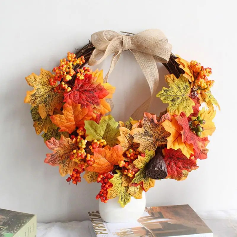 Fall Door Wreath 11.8 Inches Thanksgiving Farmhouse Fall Wreaths Thanksgiving Wreath With Pumpkins And Pine Cone For Indoor