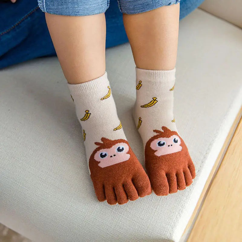 1pair Animal Cartoon Five Fingers Sock Hosiery Toe Socks Toddler Kids Baby Girls Boys Winter Cotton Socks Cute Socks