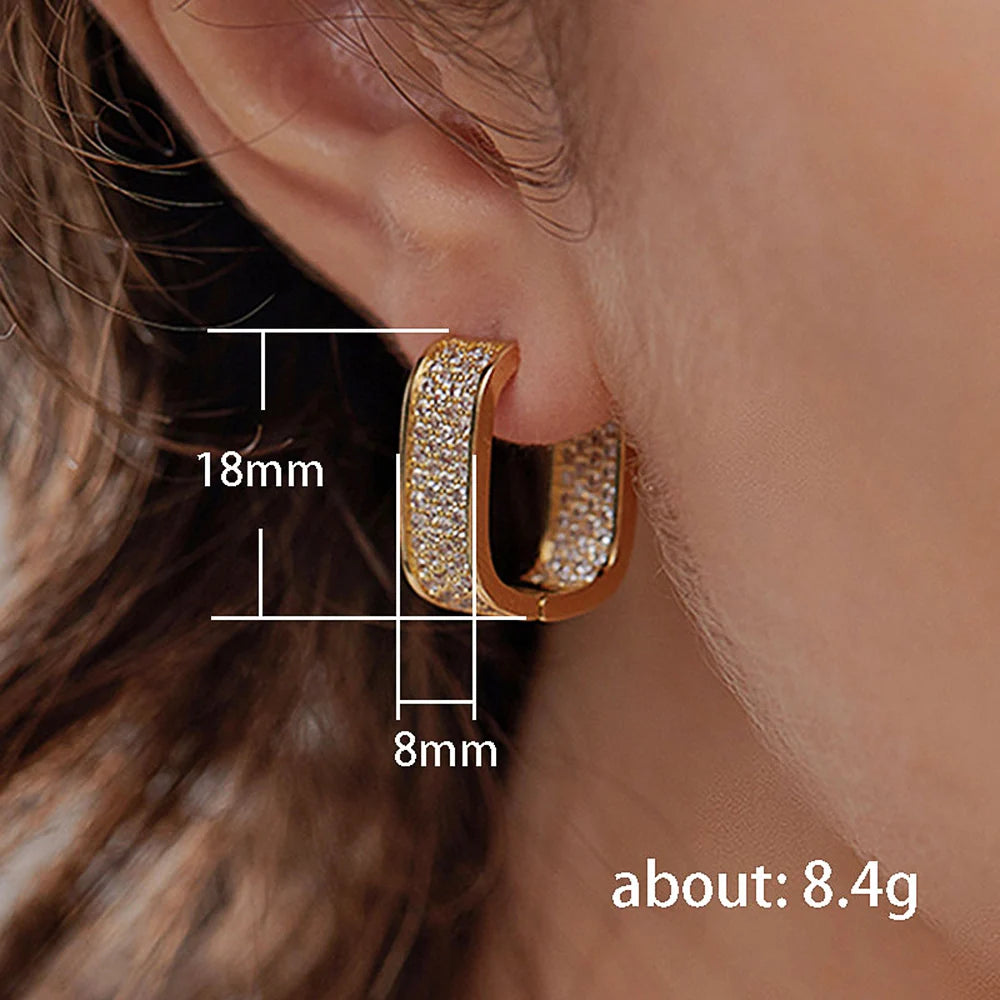 Huitan Bling Bling CZ Hoop Earrings for Women Luxury Gold Color/Silver Color Fashion Contracted Lady Earrings Drop Ship Jewelry