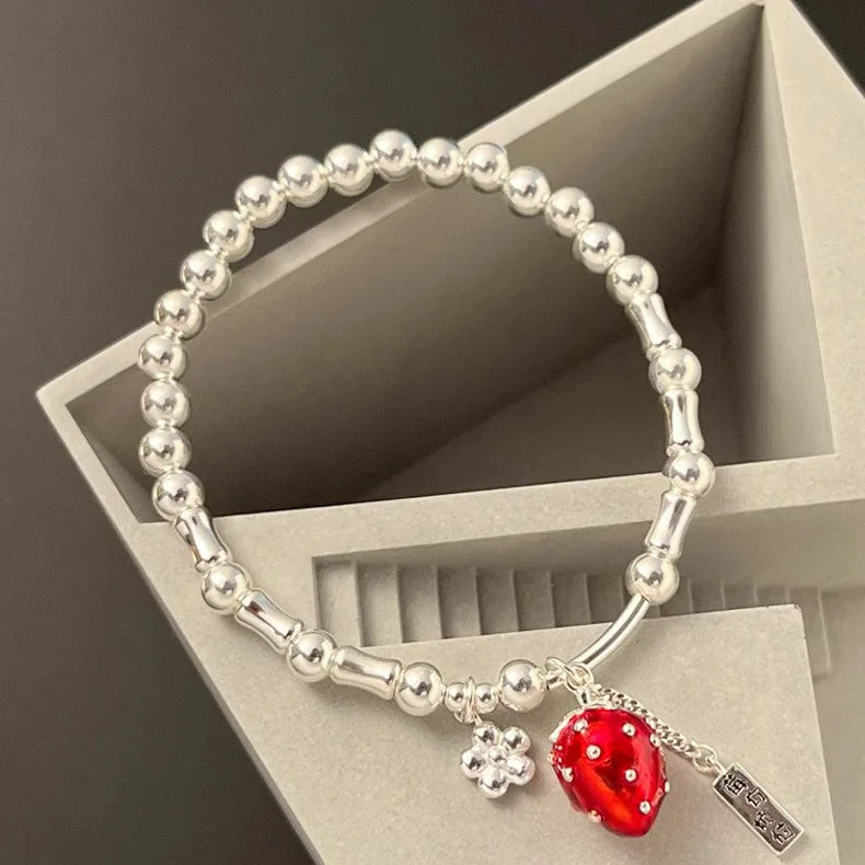 2024 New Arrival Trendy Strawberry 925 Sterling Silver Ladies Charm Bracelet Promotion Jewelry For Women Birthday Gifts No Fade