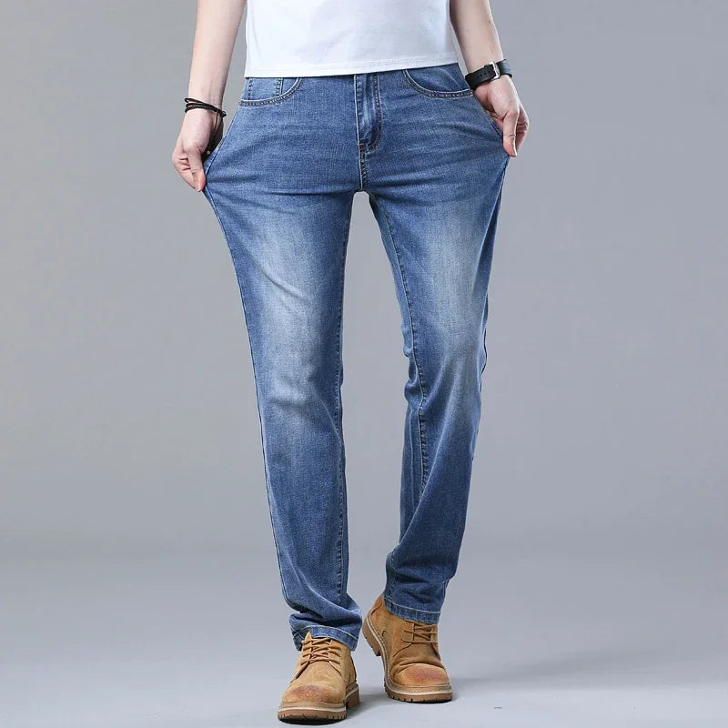 2024  Men's Workwear Jeans Classic Stretch Fabrics Loose Straight-leg Trousers Casual All-match Denim Pants Male