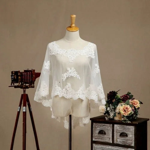 Ivory Lace Bridal shawl Lady Summer Fall shrug Wedding dress crystal Cape Party Evening Jacket wrap