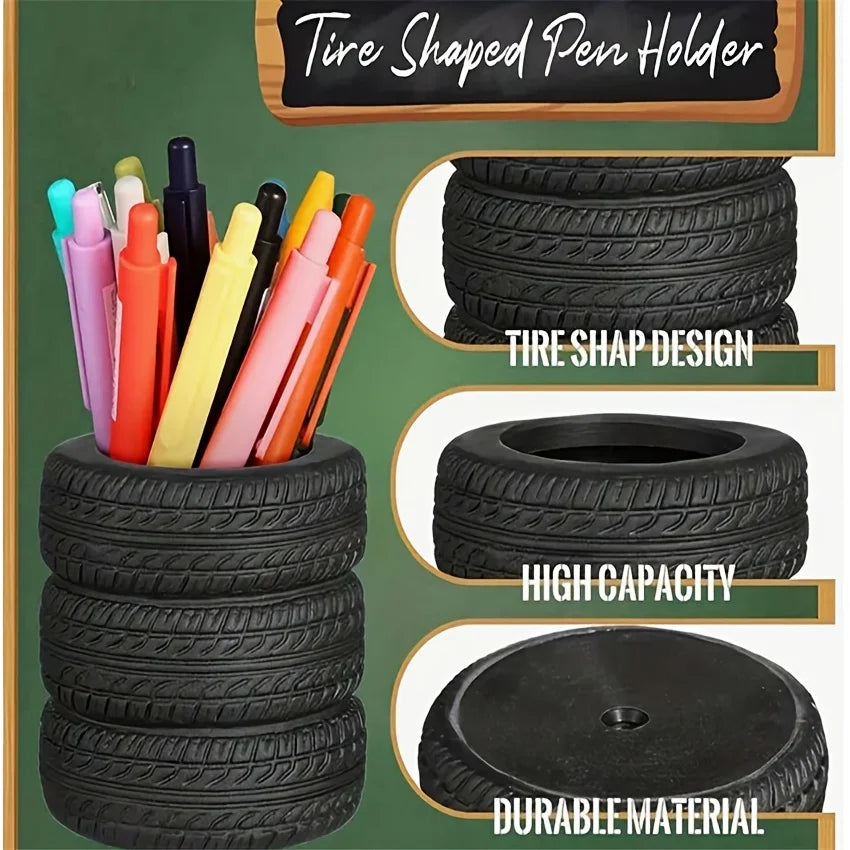 Creative Tire shaped Pen Holder - Unique Office Desk Organizer