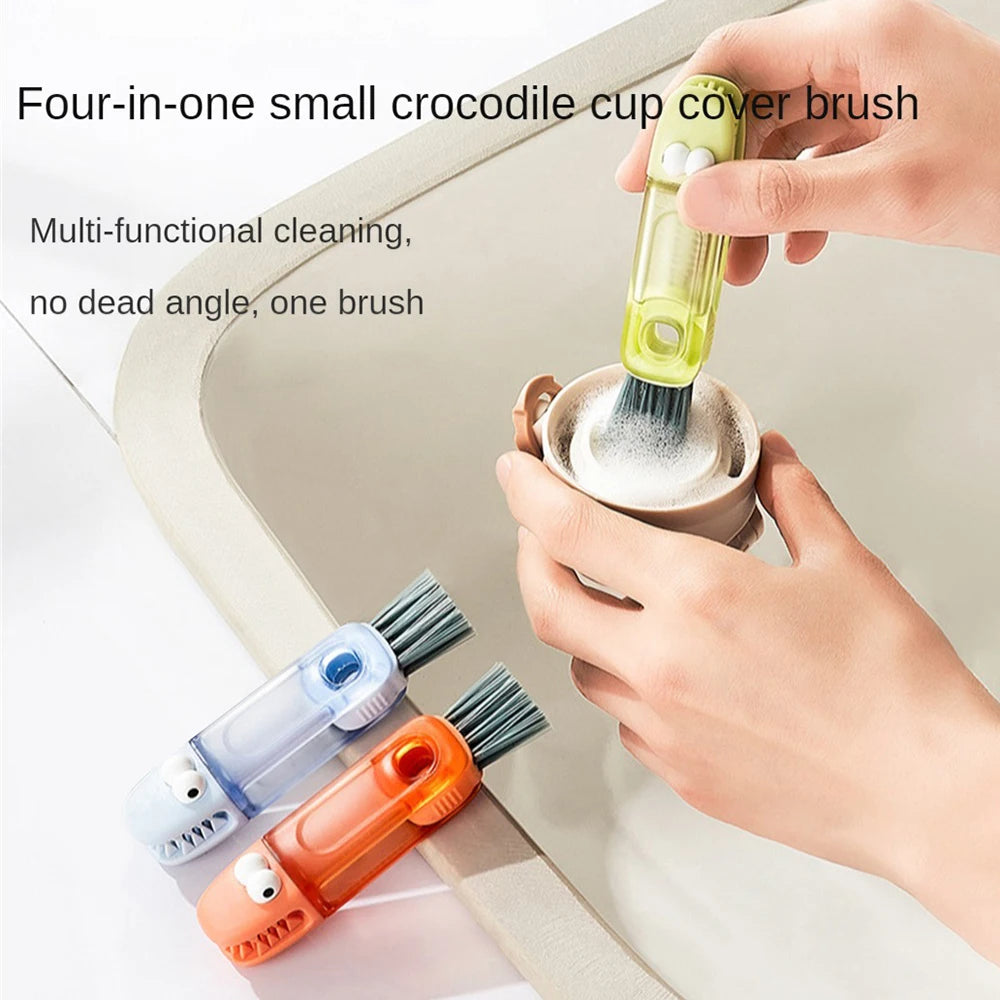 Crevice Cleaning Brush 4 In 1 Crevice Brush Detail Brush Green Orange Houseware Lid Brush Nylon Brush Rotate Switch Brush Blue
