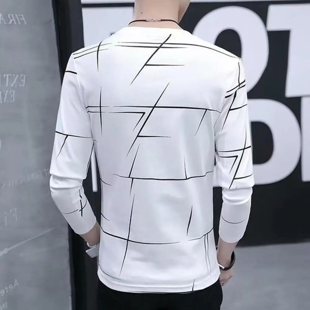 Crew Neck Men Top Men Long Sleeve T-shirt Soft Breathable Men's Long Sleeve T-shirt for Fall Spring Daily Wear Contrast Color