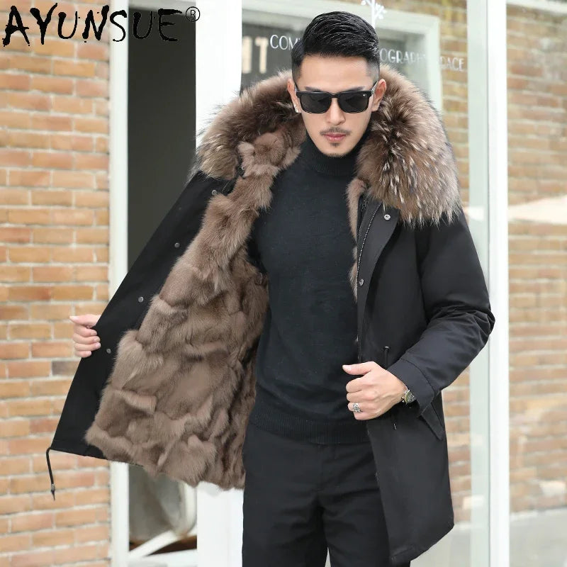 Fashion Winter Jacket Men Clothing Clothes Men’s Parkas Long 2021 New Hooded Fox Fur Liner Fur Coat Men Fur Jacket for Men Tide