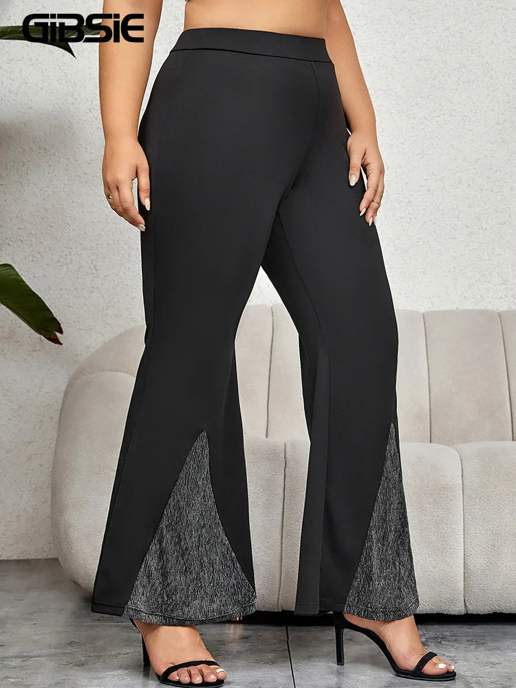 GIBSIE Plus Size Dress Pants for Women Spring Fall Work Casual High Waist Flare Pants Black Elegant Party Club Bell Bottom Pants