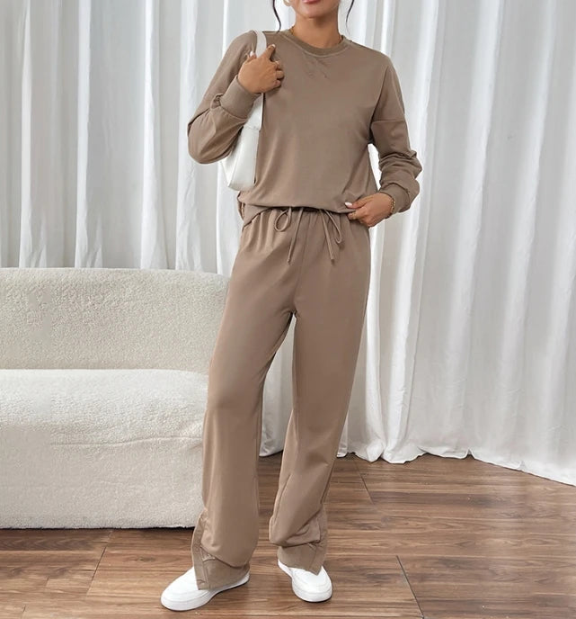 Hoodie Solid Color Round Neck Long Pants Casual Suit 2025 Autumn Winter Spring New Fashion Casual Womens Two Piece Sets Outfit