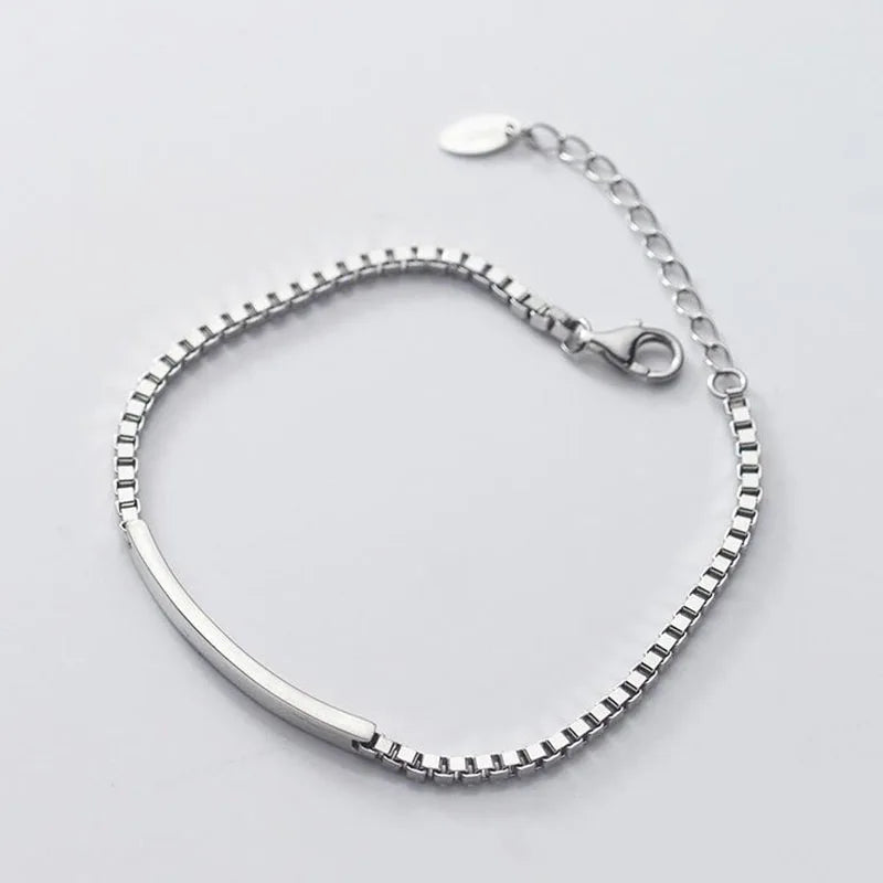 100% Solid Real 925 Sterling Silver Box Chain Link Bracelet for Women Girls Lady 19-20CM Women's Fine Jewelry Bracelets