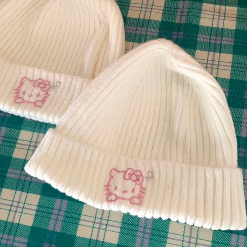 Cute Children Hello Kitty Knitted Hat Girls Women Casual Beanie Hat Lady Fall Winter Soft Warm Wool Hat Kids Warm Ear Head Cap