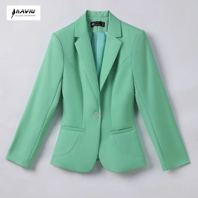 NAVIU Green Suit Fall Jacket For Women Solid Slim Business Blazer Ladies White Coats Korean Office Yellow Blazer Casual Jacket