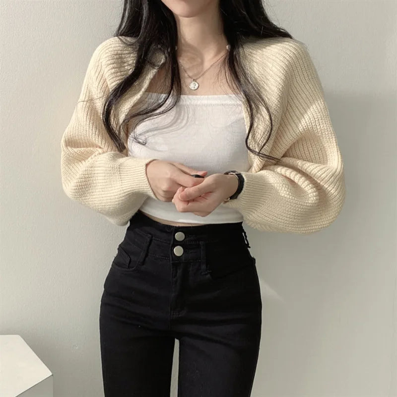 Women Crop Y2K Knit Bolero Cardigan Ladies Knitwear Shrug Long Sleeve Fall White Clothes Bolero Korean Sweater For Women Dress