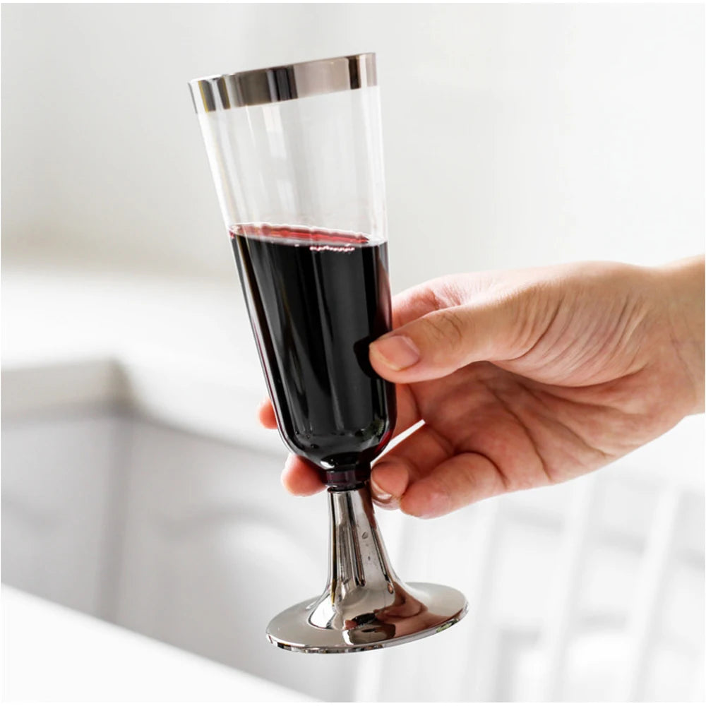 6Pcs/Set 150ML Disposable Red Wine Glass Plastic Champagne Flutes Glasses Cocktail Goblet Wedding Party Supplies Bar Drink Cup