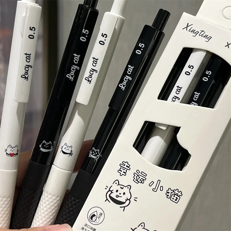 4pcs Kawaii Pens Ballpoint Pen Aesthetic Stationery Cute Pens Lucky Kitten Pen Black Ink School Supplies Pen Set Back To School