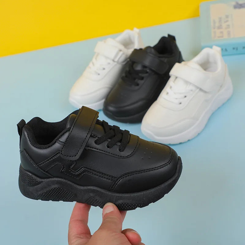 Children Fashion Girls Black Uniform School Shoes 2023 Hook & Loop Simple Non-slip Britain Style Boys Sneakers Spring Autumn New