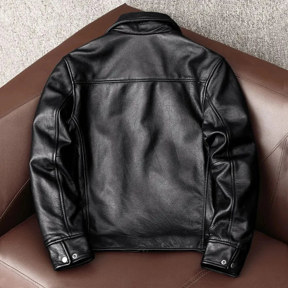 Shipping Free New Black Cowhide Men Genuine Coat Dad's Leather Jacket Spring and Autumn Clothes Size S-5XL