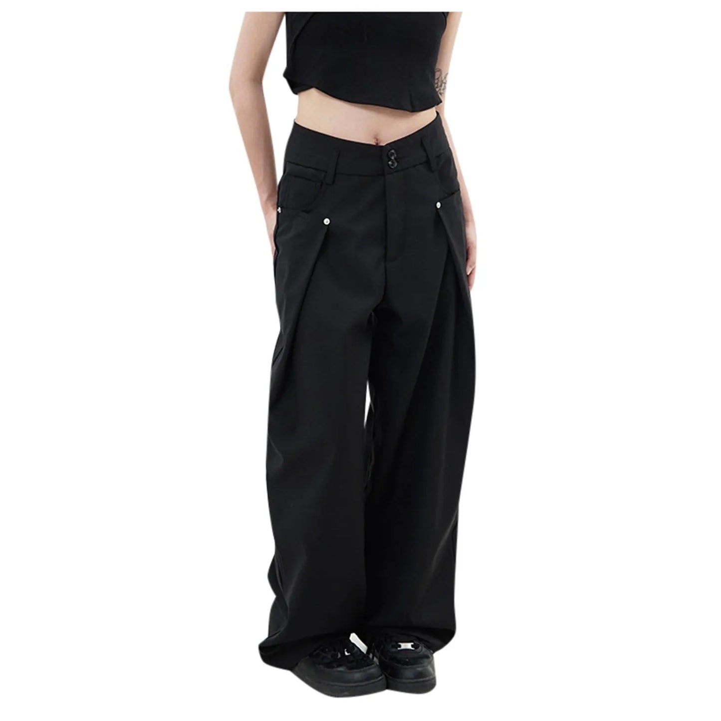 Casual Wide Leg Pants Women High Waist Street Basic Slacks Loose Sweat Trousers Korean Retro Gray Office Lady Pants Streetwear