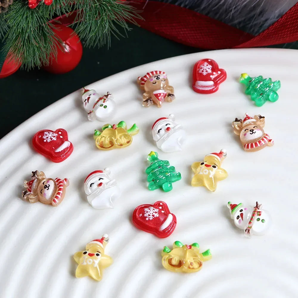 30 pcs/bag Christmas Resin Filling Accessories Cute Santa Claus Snowman Deer Tree Flatback Holiday Decoration DIY Crafts Making