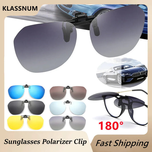 KLASSNUM Polarized Sunglasses Clip Men's Flip Up Clip on Glasses Square Frame Pilot Sun Glasses Women Driving Glasses Shades