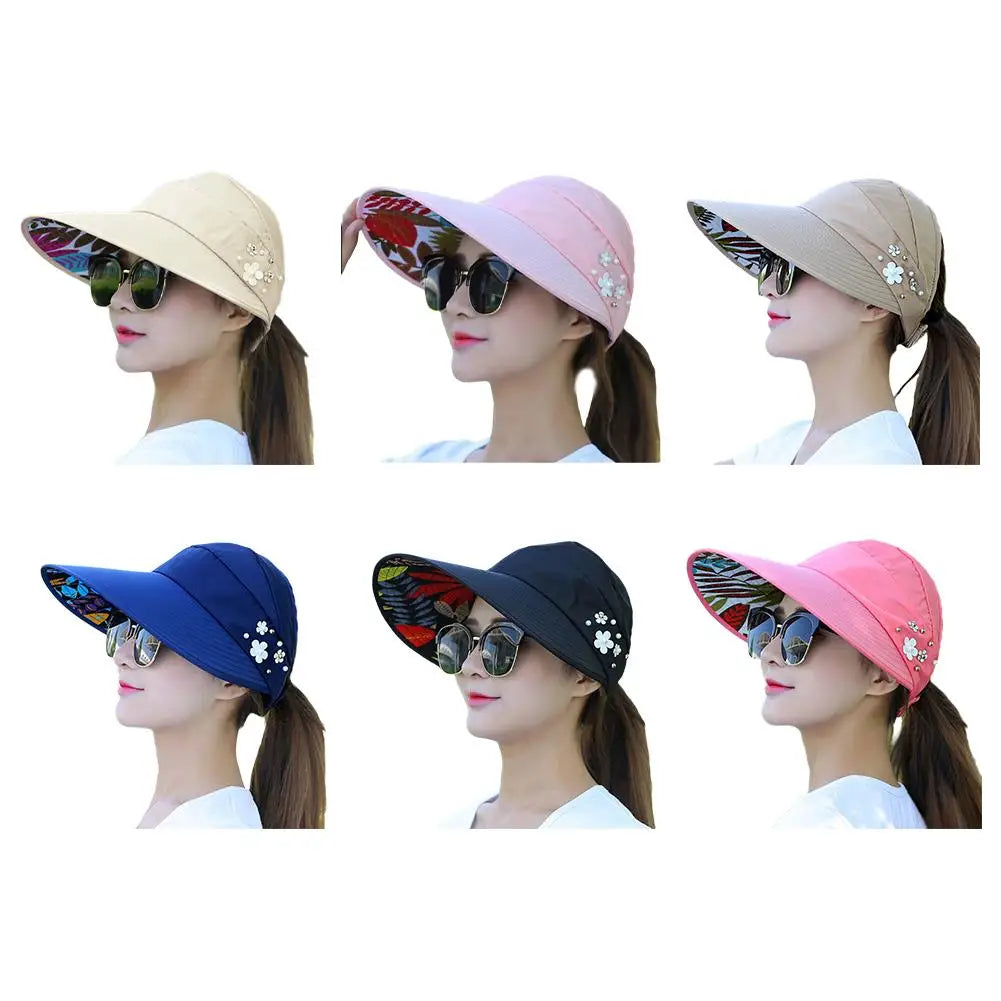 Fashion Womens Ladies Summer Vacation Wide Brim Foldable Sun Hat Anti-UV Beach Visor Caps Casual Hats