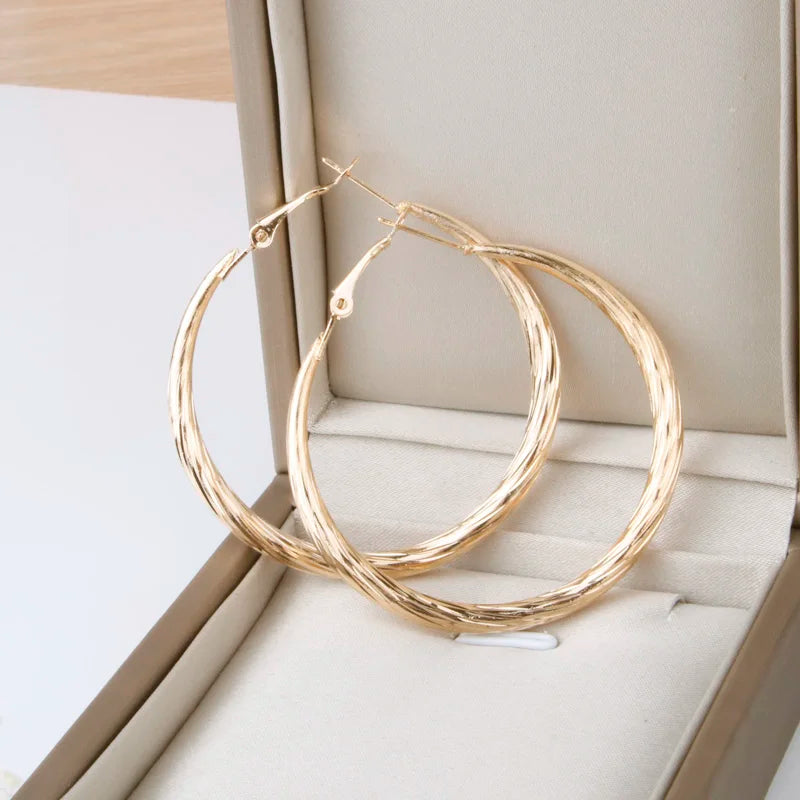 Hgflyxu Gold Color Round Big Hoop Earrings for Women Simple Circle Ear rings Scrub Ladies Fashion Female Jewelry Gifts New E0157